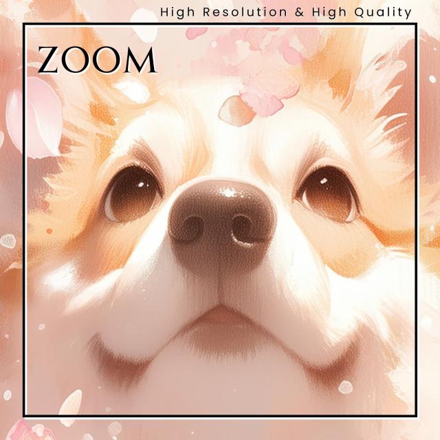 【桜犬戯舞 - ウェルシュコーギー犬 No.2】桜・花見・春・花びら・子犬・ペットロス・うちの子・記念日・アートポスター・犬の絵・犬のイラスト・ギフト・プレゼント