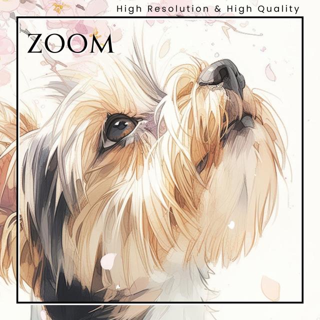 【桜犬戯舞 - ヨーキー・ヨークシャーテリア犬 No.1】桜・花見・春・花びら・子犬・ペットロス・うちの子・記念日・アートポスター・犬の絵・犬のイラスト・ギフト・プレゼント