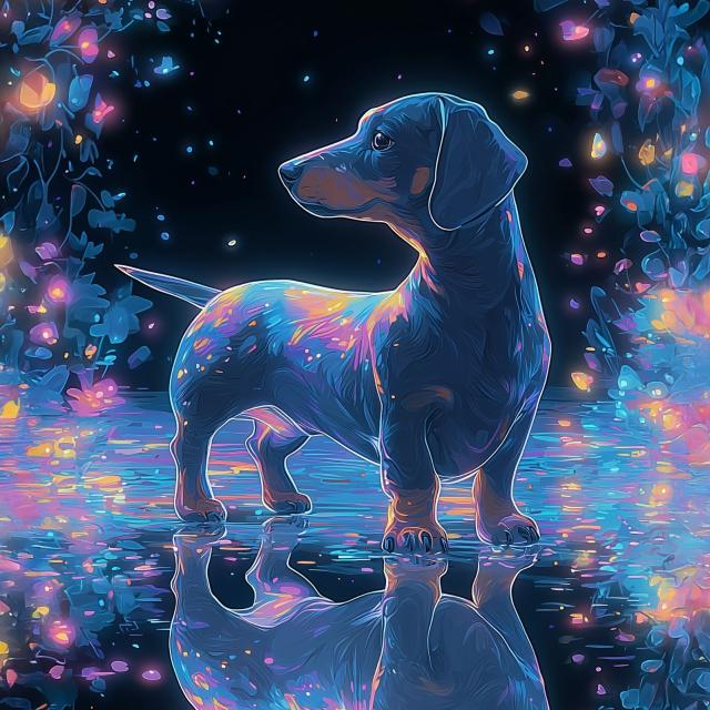 【リフレクション - ダックスフンド犬 No.3】アートポスター ペットロス うちの子記念日 北欧 ナチュラル モダンインテリア