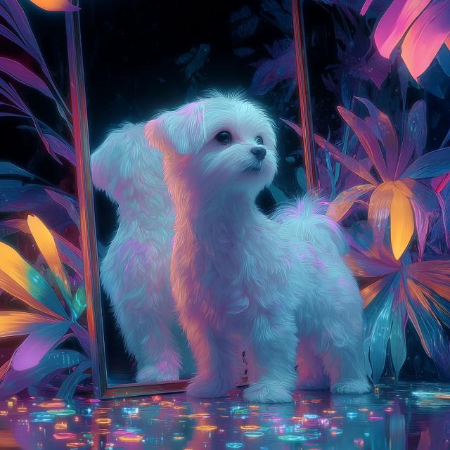 【リフレクション - マルチーズ犬 No.1】アートポスター ペットロス うちの子記念日 北欧 ナチュラル モダンインテリア