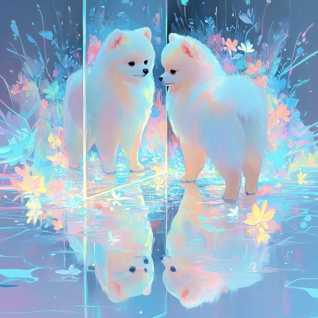 【リフレクション - ポメラニアン犬 No.2】アートポスター ペットロス うちの子記念日 北欧 ナチュラル モダンインテリア