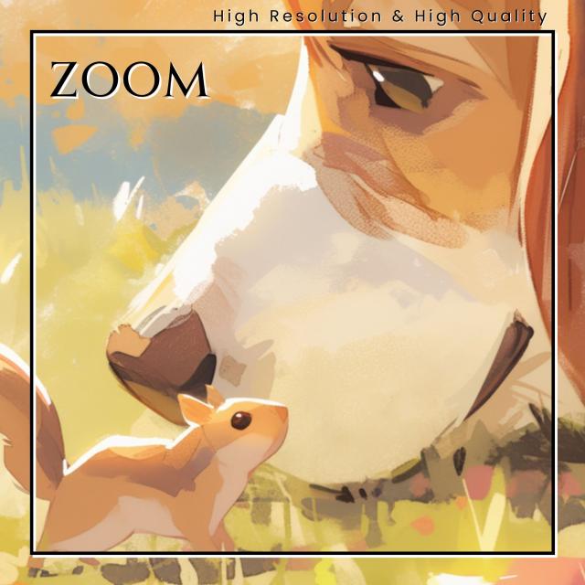 【栗鼠犬戯舞 - ビーグル犬 No.2】リス・紅葉・秋・子犬・ペットロス・うちの子記念日・アートポスター・犬の絵・犬のイラスト