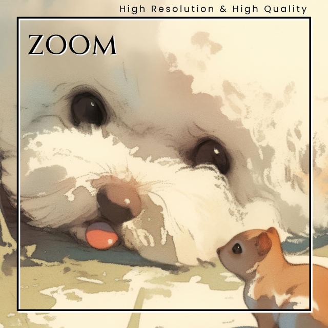 【栗鼠犬戯舞 - ビションフリーゼ犬 No.2】リス・紅葉・秋・子犬・ペットロス・うちの子記念日・アートポスター・犬の絵・犬のイラスト
