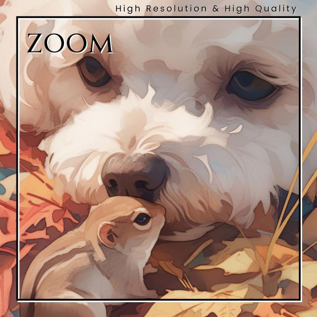 【栗鼠犬戯舞 - ビションフリーゼ犬 No.3】リス・紅葉・秋・子犬・ペットロス・うちの子記念日・アートポスター・犬の絵・犬のイラスト