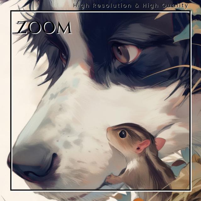 【栗鼠犬戯舞 - ボーダーコリー犬 No.2】リス・紅葉・秋・子犬・ペットロス・うちの子記念日・アートポスター・犬の絵・犬のイラスト