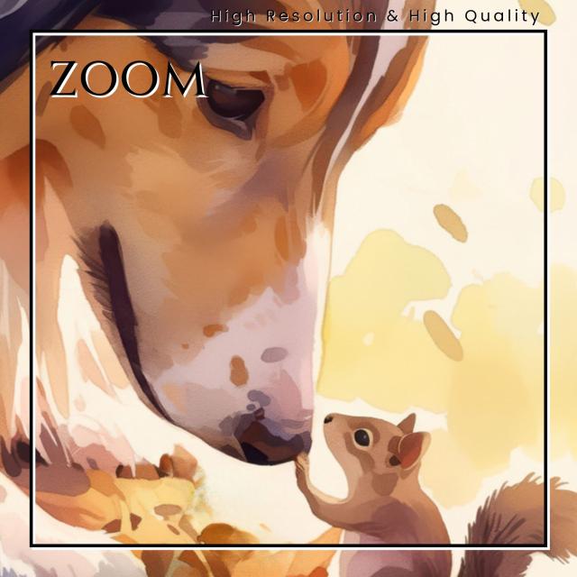 【栗鼠犬戯舞 - ラフコリー・シェルティー犬 No.1】リス・紅葉・秋・子犬・ペットロス・うちの子記念日・アートポスター・犬の絵・犬のイラスト