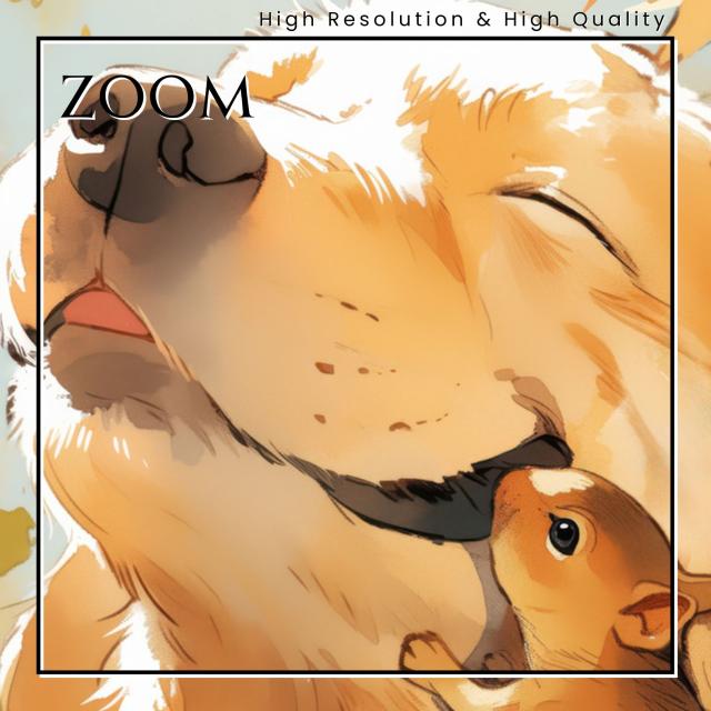 【栗鼠犬戯舞 - ゴールデンレトリバー犬 No.2】リス・紅葉・秋・子犬・ペットロス・うちの子記念日・アートポスター・犬の絵・犬のイラスト