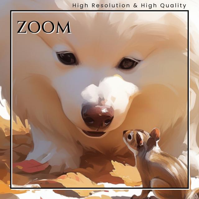 【栗鼠犬戯舞 - 日本スピッツ犬 No.1】リス・紅葉・秋・子犬・ペットロス・うちの子記念日・アートポスター・犬の絵・犬のイラスト