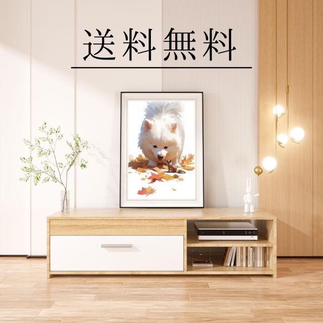 【栗鼠犬戯舞 - 日本スピッツ犬 No.1】リス・紅葉・秋・子犬・ペットロス・うちの子記念日・アートポスター・犬の絵・犬のイラスト_3