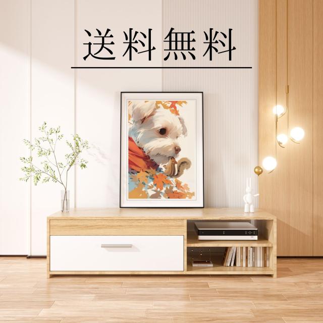 【栗鼠犬戯舞 - マルチーズ犬 No.2】リス・紅葉・秋・子犬・ペットロス・うちの子記念日・アートポスター・犬の絵・犬のイラスト_3