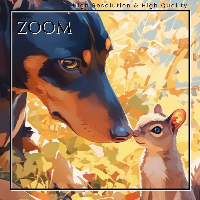 【栗鼠犬戯舞 - ミニピン・ミニチュア・ピンシャー犬 No.2】リス・紅葉・秋・子犬・ペットロス・うちの子記念日・アートポスター・犬の絵・犬のイラスト