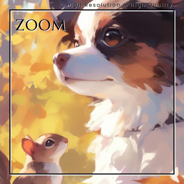 【栗鼠犬戯舞 - パピオン犬 No.1】リス・紅葉・秋・子犬・ペットロス・うちの子記念日・アートポスター・犬の絵・犬のイラスト
