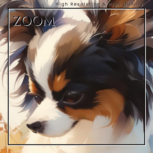 【栗鼠犬戯舞 - パピオン犬 No.3】リス・紅葉・秋・子犬・ペットロス・うちの子記念日・アートポスター・犬の絵・犬のイラスト