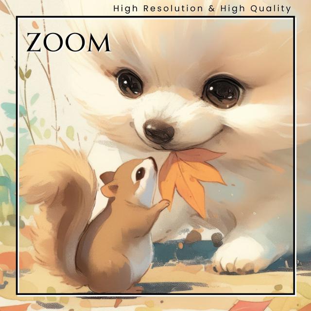 【栗鼠犬戯舞 - ポメラニアン犬 No.4】リス・紅葉・秋・子犬・ペットロス・うちの子記念日・アートポスター・犬の絵・犬のイラスト