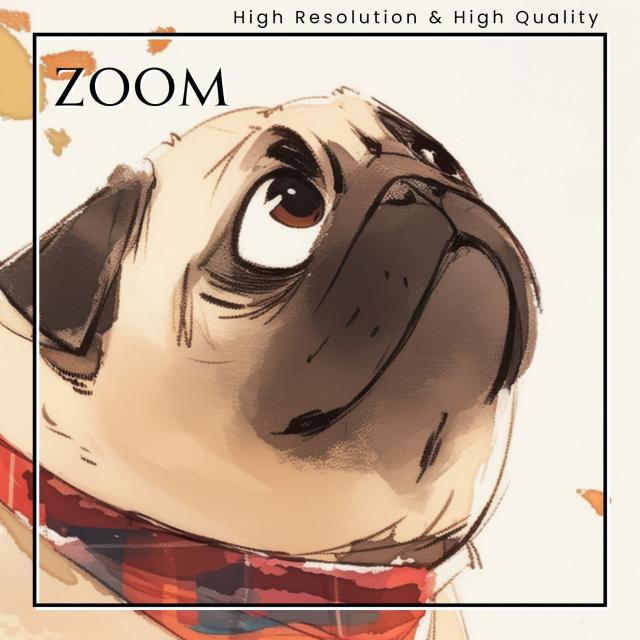 【栗鼠犬戯舞 - パグ犬 No.1】リス・紅葉・秋・子犬・ペットロス・うちの子記念日・アートポスター・犬の絵・犬のイラスト