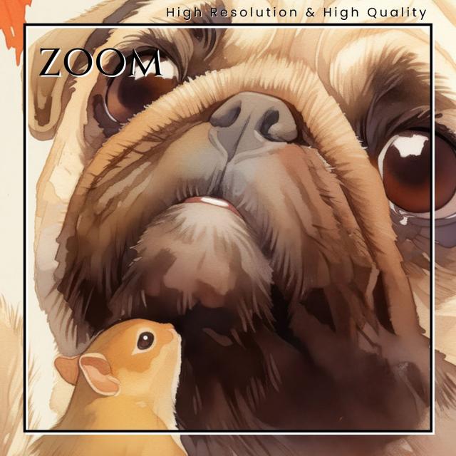 【栗鼠犬戯舞 - パグ犬 No.2】リス・紅葉・秋・子犬・ペットロス・うちの子記念日・アートポスター・犬の絵・犬のイラスト