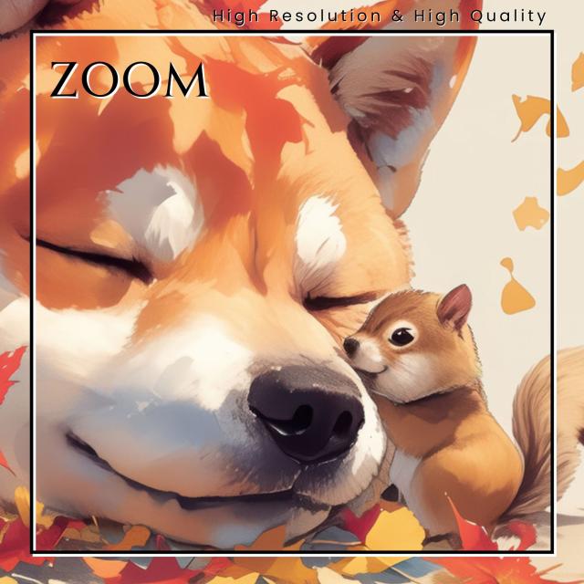 【栗鼠犬戯舞 - 柴犬・豆柴犬 No.2】リス・紅葉・秋・子犬・ペットロス・うちの子記念日・アートポスター・犬の絵・犬のイラスト