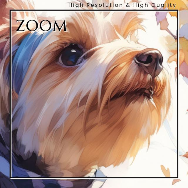 【栗鼠犬戯舞 - ヨーキー・ヨークシャーテリア犬 No.2】リス・紅葉・秋・子犬・ペットロス・うちの子記念日・アートポスター・犬の絵・犬のイラスト