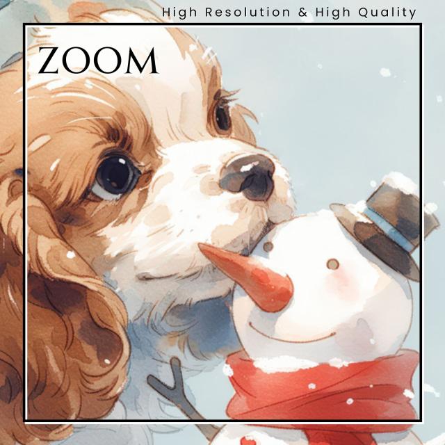 【雪犬戯舞 - アメリカンコッカースパニエル犬 No.1】クリスマス・冬・雪だるま・子犬・ペットロス・うちの子・記念日・アートポスター・犬の絵・犬のイラスト・ギフト・プレゼント