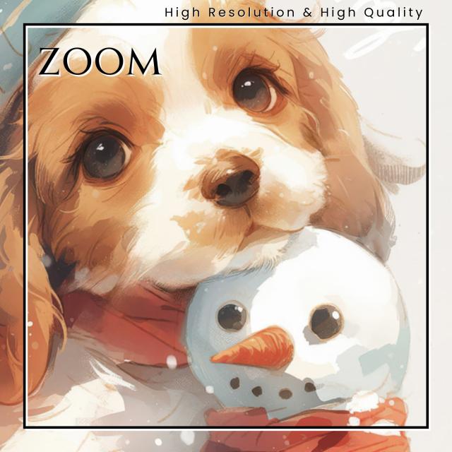 【雪犬戯舞 - アメリカンコッカースパニエル犬 No.2】クリスマス・冬・雪だるま・子犬・ペットロス・うちの子・記念日・アートポスター・犬の絵・犬のイラスト・ギフト・プレゼント