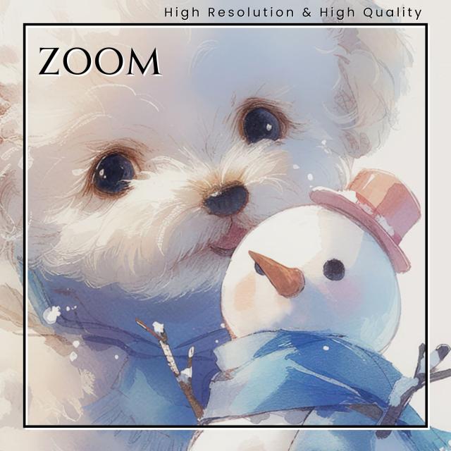 【雪犬戯舞 - ビションフリーゼ犬 No.1】クリスマス・冬・雪だるま・子犬・ペットロス・うちの子・記念日・アートポスター・犬の絵・犬のイラスト・ギフト・プレゼント
