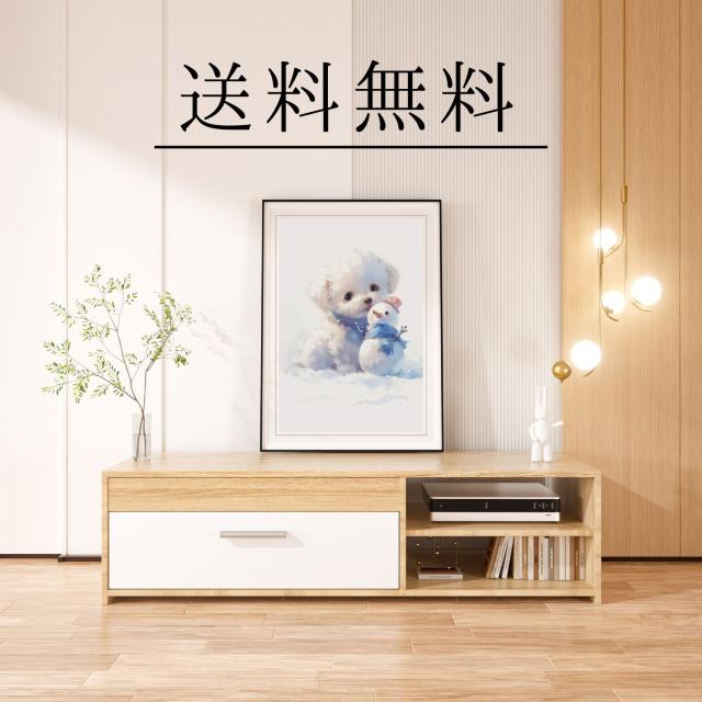 【雪犬戯舞 - ビションフリーゼ犬 No.1】クリスマス・冬・雪だるま・子犬・ペットロス・うちの子・記念日・アートポスター・犬の絵・犬のイラスト・ギフト・プレゼント