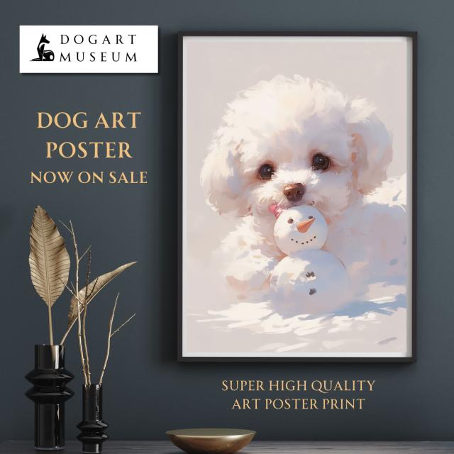 【雪犬戯舞 - ビションフリーゼ犬 No.2】クリスマス・冬・雪だるま・子犬・ペットロス・うちの子・記念日・アートポスター・犬の絵・犬のイラスト・ギフト・プレゼント_1
