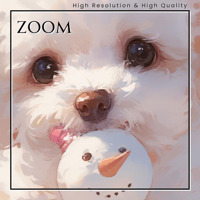 【雪犬戯舞 - ビションフリーゼ犬 No.2】クリスマス・冬・雪だるま・子犬・ペットロス・うちの子・記念日・アートポスター・犬の絵・犬のイラスト・ギフト・プレゼント