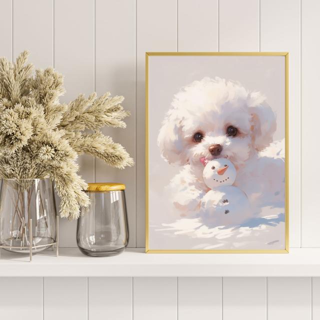【雪犬戯舞 - ビションフリーゼ犬 No.2】クリスマス・冬・雪だるま・子犬・ペットロス・うちの子・記念日・アートポスター・犬の絵・犬のイラスト・ギフト・プレゼント_5