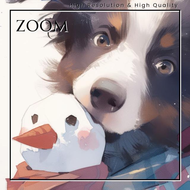 【雪犬戯舞 - ボーダーコリー犬 No.3】クリスマス・冬・雪だるま・子犬・ペットロス・うちの子・記念日・アートポスター・犬の絵・犬のイラスト・ギフト・プレゼント
