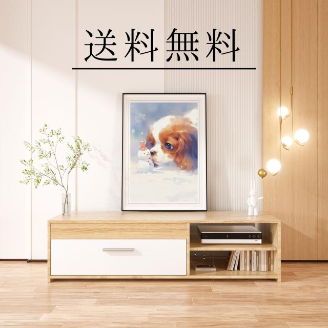 【雪犬戯舞 - キャバリア・キングチャールズ・スパニエル犬 No.1】クリスマス・冬・雪だるま・子犬・ペットロス・うちの子・記念日・アートポスター・犬の絵・犬のイラスト・ギフト・プレゼント_3