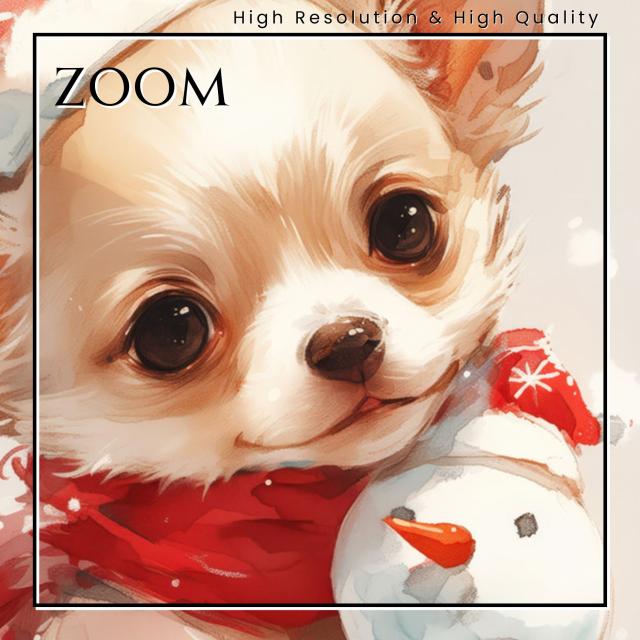 【雪犬戯舞 - チワワ犬 No.4】クリスマス・冬・雪だるま・子犬・ペットロス・うちの子・記念日・アートポスター・犬の絵・犬のイラスト・ギフト・プレゼント