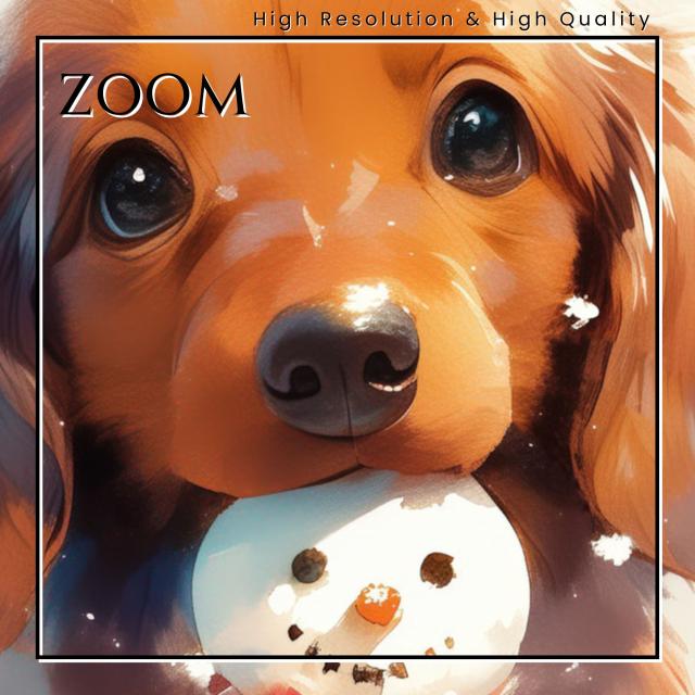 【雪犬戯舞 - ダックスフンド犬 No.2】クリスマス・冬・雪だるま・子犬・ペットロス・うちの子・記念日・アートポスター・犬の絵・犬のイラスト・ギフト・プレゼント