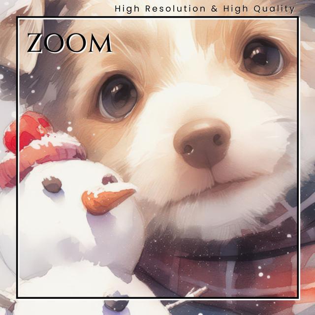 【雪犬戯舞 - ジャックラッセルテリア犬 No.3】クリスマス・冬・雪だるま・子犬・ペットロス・うちの子・記念日・アートポスター・犬の絵・犬のイラスト・ギフト・プレゼント