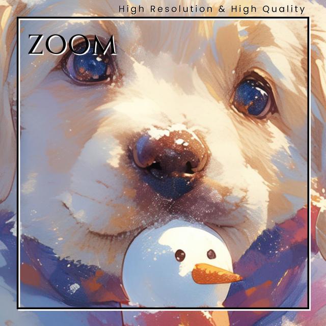 【雪犬戯舞 - ラブラドールレトリバー犬 No.1】クリスマス・冬・雪だるま・子犬・ペットロス・うちの子・記念日・アートポスター・犬の絵・犬のイラスト・ギフト・プレゼント