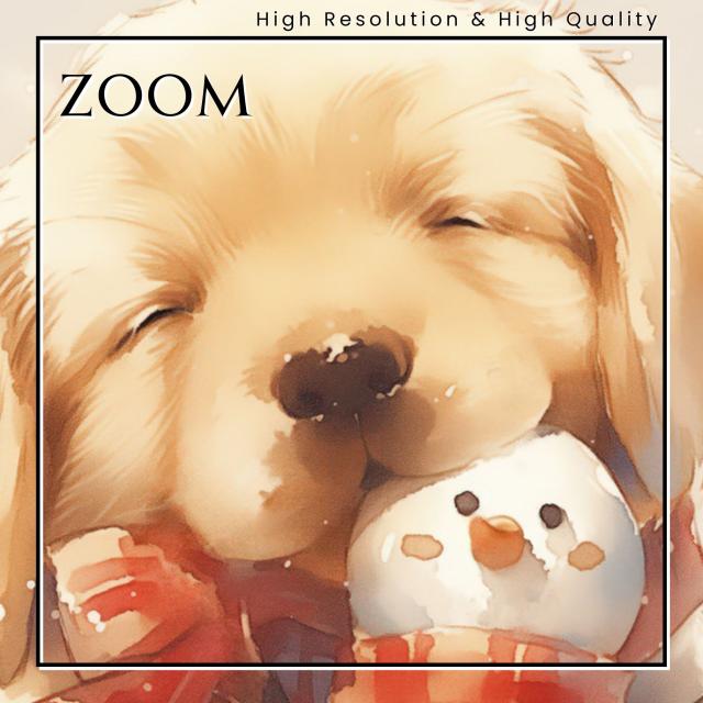 【雪犬戯舞 - ラブラドールレトリバー犬 No.3】クリスマス・冬・雪だるま・子犬・ペットロス・うちの子・記念日・アートポスター・犬の絵・犬のイラスト・ギフト・プレゼント