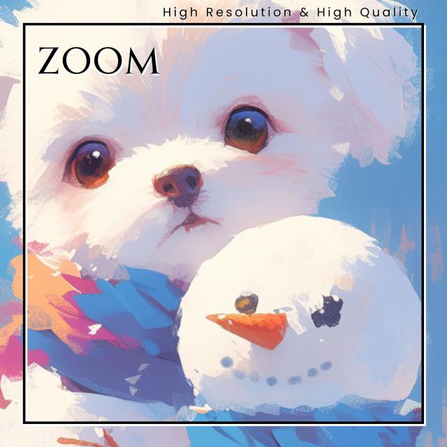 【雪犬戯舞 - マルチーズ犬 No.2】クリスマス・冬・雪だるま・子犬・ペットロス・うちの子・記念日・アートポスター・犬の絵・犬のイラスト・ギフト・プレゼント