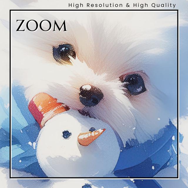 【雪犬戯舞 - マルチーズ犬 No.3】クリスマス・冬・雪だるま・子犬・ペットロス・うちの子・記念日・アートポスター・犬の絵・犬のイラスト・ギフト・プレゼント