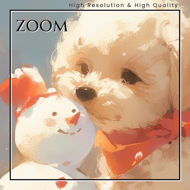 【雪犬戯舞 - マルプー犬 No.2】クリスマス・冬・雪だるま・子犬・ペットロス・うちの子・記念日・アートポスター・犬の絵・犬のイラスト・ギフト・プレゼント