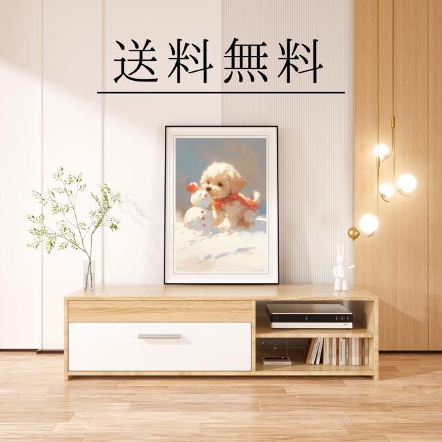 【雪犬戯舞 - マルプー犬 No.2】クリスマス・冬・雪だるま・子犬・ペットロス・うちの子・記念日・アートポスター・犬の絵・犬のイラスト・ギフト・プレゼント
