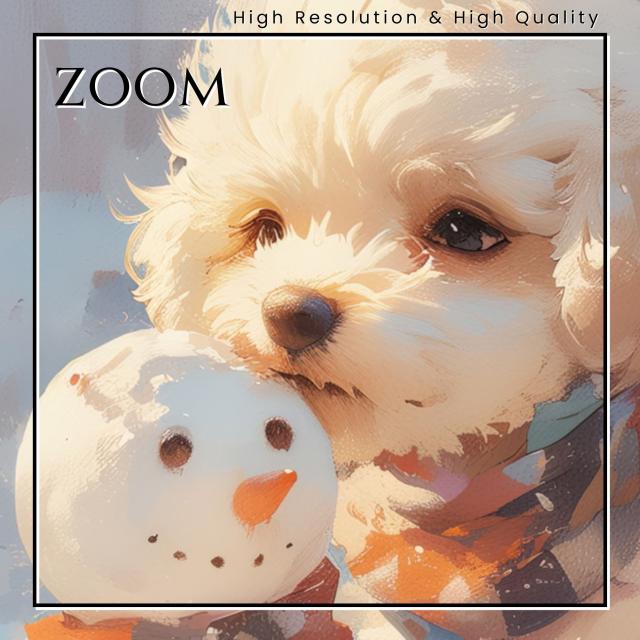 【雪犬戯舞 - マルプー犬 No.3】クリスマス・冬・雪だるま・子犬・ペットロス・うちの子・記念日・アートポスター・犬の絵・犬のイラスト・ギフト・プレゼント