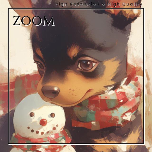 【雪犬戯舞 - （ミニピン）ミニチュア・ピンシャー犬 No.1】クリスマス・冬・雪だるま・子犬・ペットロス・うちの子・記念日・アートポスター・犬の絵・犬のイラスト・ギフト・プレゼント