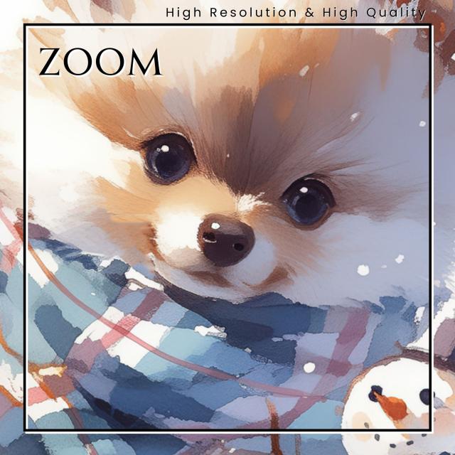 【雪犬戯舞 - ポメラニアン犬 No.1】クリスマス・冬・雪だるま・子犬・ペットロス・うちの子・記念日・アートポスター・犬の絵・犬のイラスト・ギフト・プレゼント