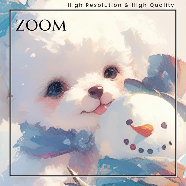 【雪犬戯舞 - トイプードル犬 No.1】クリスマス・冬・雪だるま・子犬・ペットロス・うちの子・記念日・アートポスター・犬の絵・犬のイラスト・ギフト・プレゼント