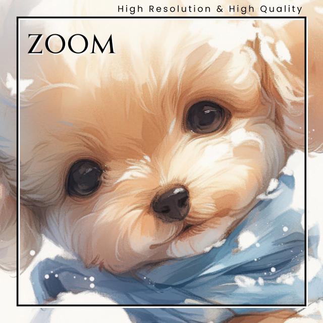 【雪犬戯舞 - トイプードル犬 No.3】クリスマス・冬・雪だるま・子犬・ペットロス・うちの子・記念日・アートポスター・犬の絵・犬のイラスト・ギフト・プレゼント