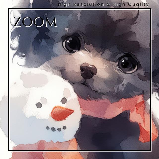 【雪犬戯舞 - ブラック・トイプードル犬 No.8】クリスマス・冬・雪だるま・子犬・ペットロス・うちの子・記念日・アートポスター・犬の絵・犬のイラスト・ギフト・プレゼント