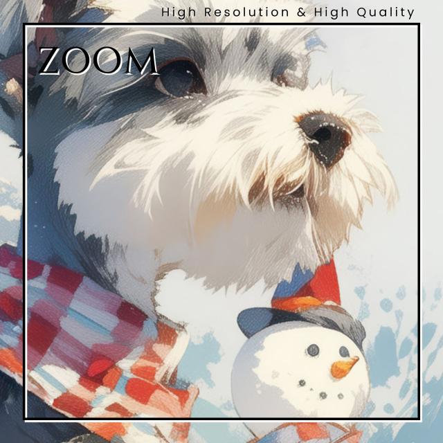 【雪犬戯舞 - シュナウザー犬 No.1】クリスマス・冬・雪だるま・子犬・ペットロス・うちの子・記念日・アートポスター・犬の絵・犬のイラスト・ギフト・プレゼント