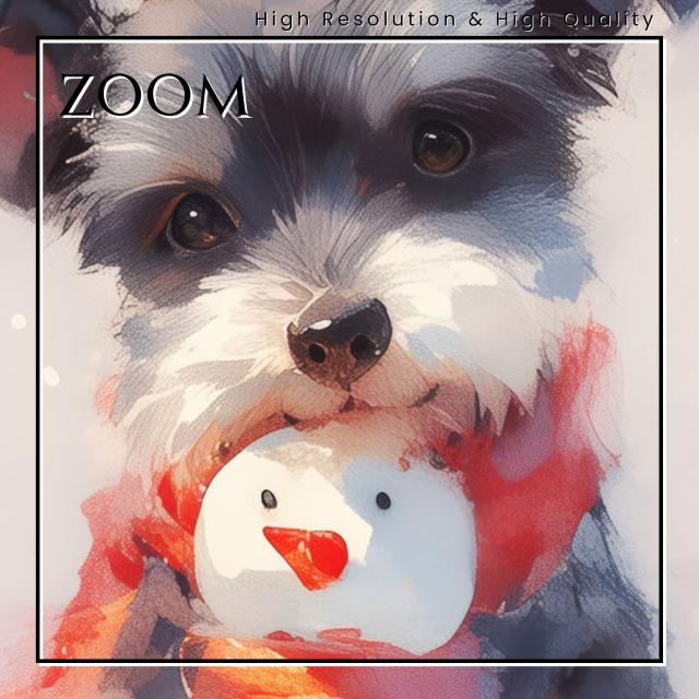 【雪犬戯舞 - シュナウザー犬 No.2】クリスマス・冬・雪だるま・子犬・ペットロス・うちの子・記念日・アートポスター・犬の絵・犬のイラスト・ギフト・プレゼント