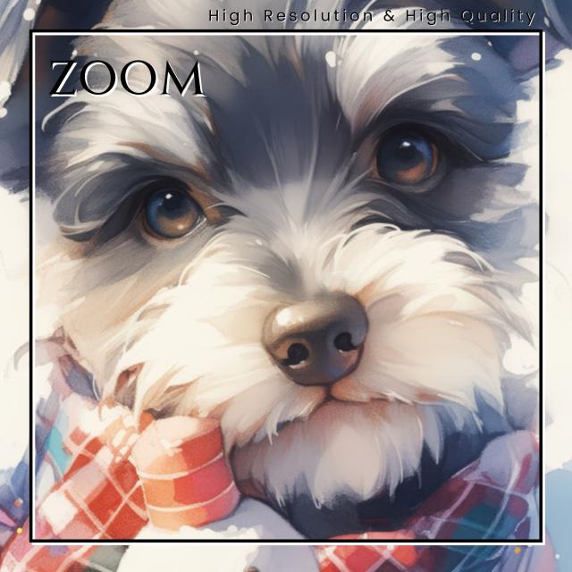 【雪犬戯舞 - シュナウザー犬 No.3】クリスマス・冬・雪だるま・子犬・ペットロス・うちの子・記念日・アートポスター・犬の絵・犬のイラスト・ギフト・プレゼント