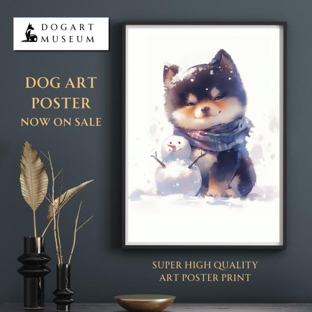【雪犬戯舞 - 黒柴犬・豆柴犬 No.5】クリスマス・冬・雪だるま・子犬・ペットロス・うちの子・記念日・アートポスター・犬の絵・犬のイラスト・ギフト・プレゼント_1